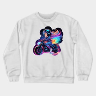 Chibi Biker style woman riding a motorcycle Crewneck Sweatshirt